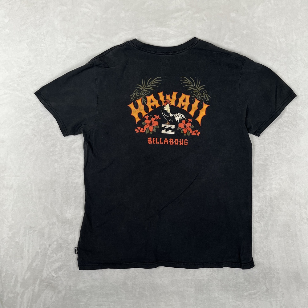 Billabong Hawaii T-Shirt Mens Large Black Rooster Surf Back Graphic Tee Y2K
